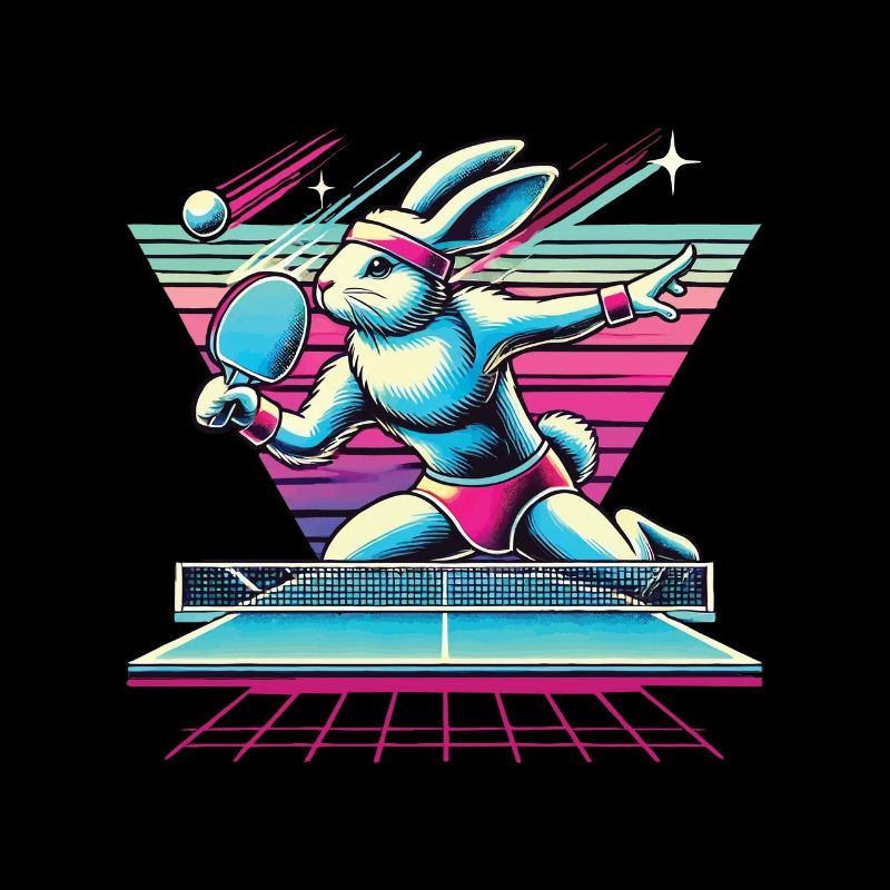 Vaporwave Table Tennis Bunny in Sinthwave Style