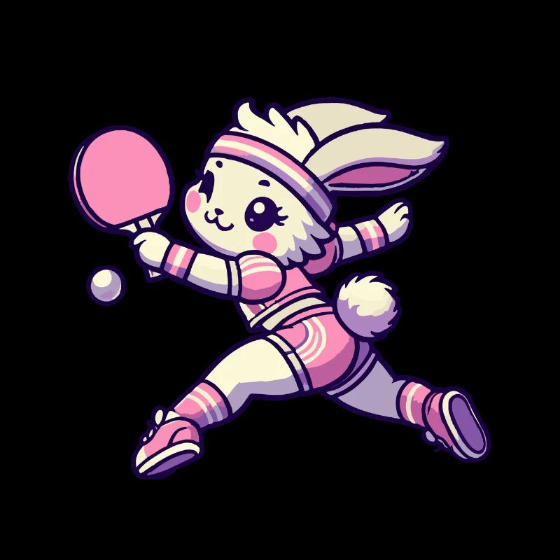 Kawaii Bunny Playing Table Tennis Art