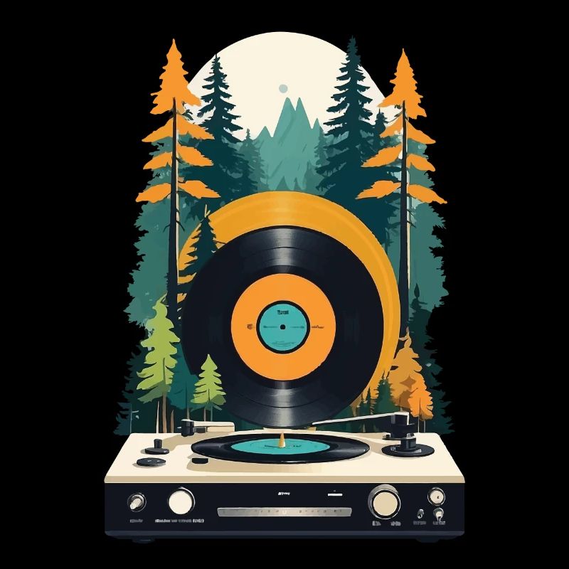 Retro Music Scene Turntable Forest Design