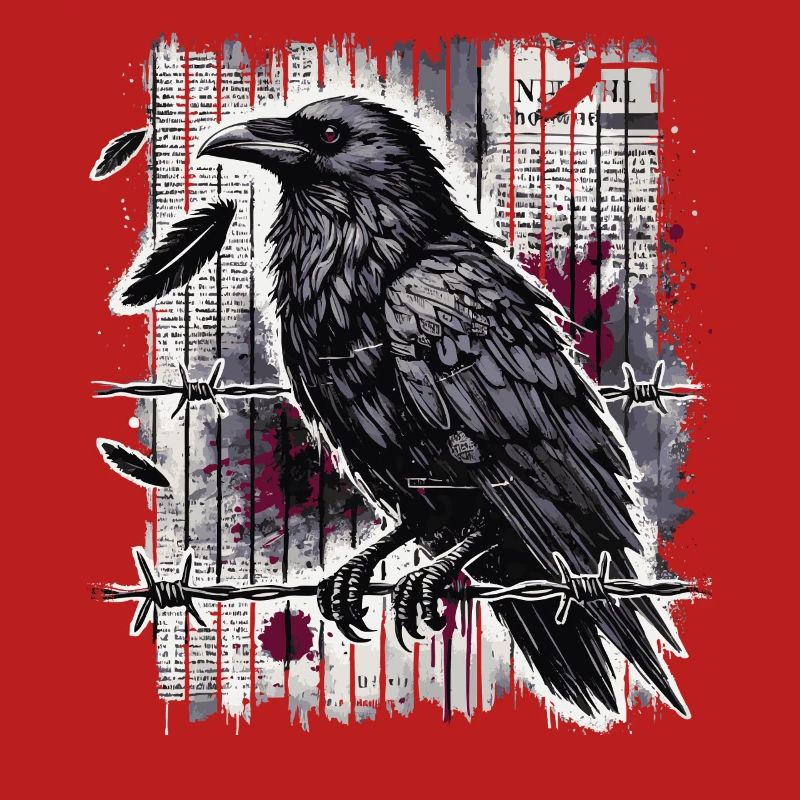 Raven on Barbed Wire - Gothic Dark Art