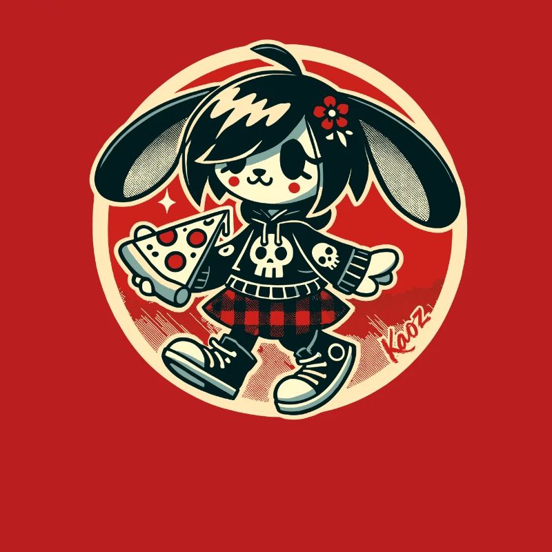Funny punk bunny with pizza