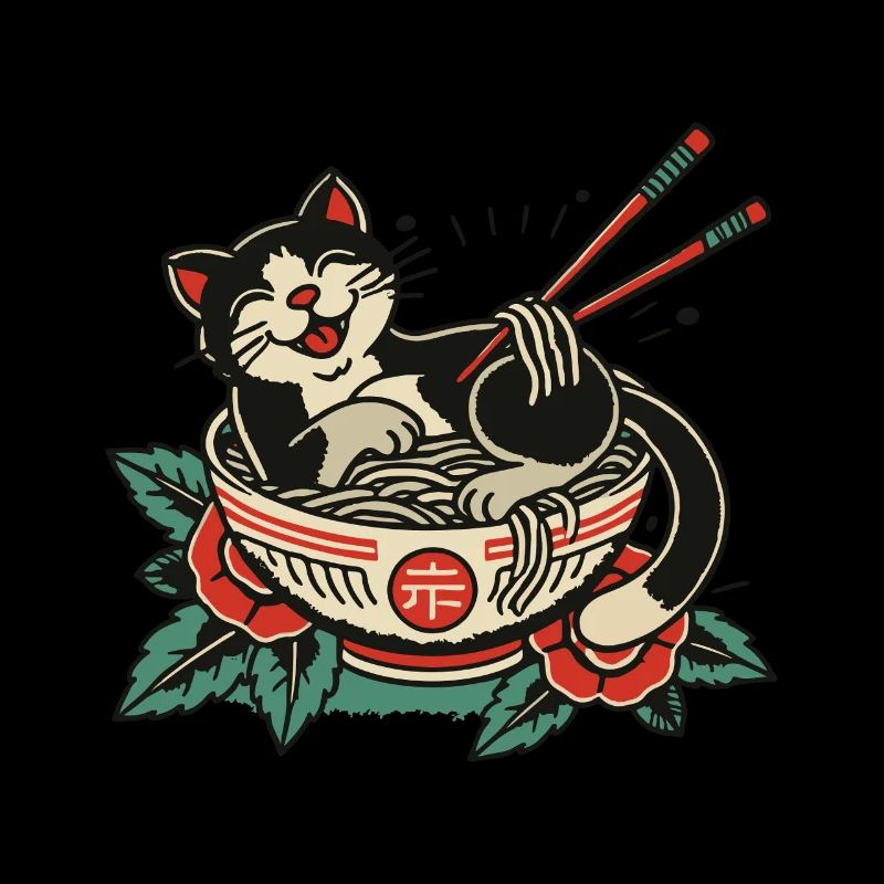 Nouilles Ramen Kawaii Chat Heureux
