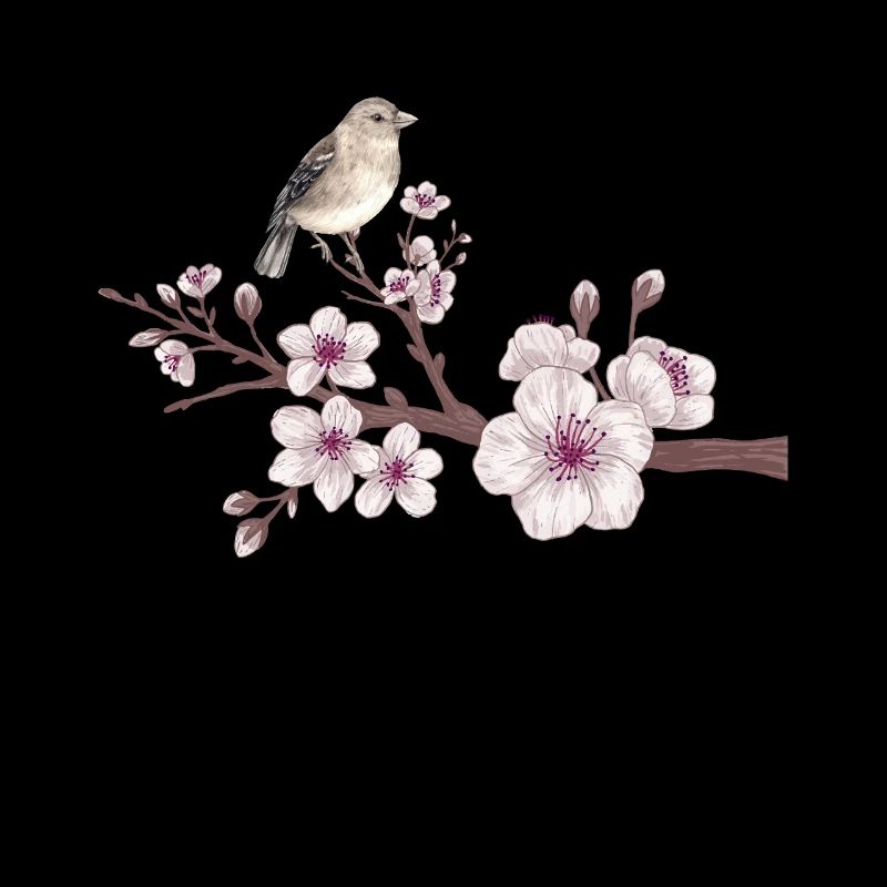 Kirschblüte Vogel Illustration Cherry Blossom Bird