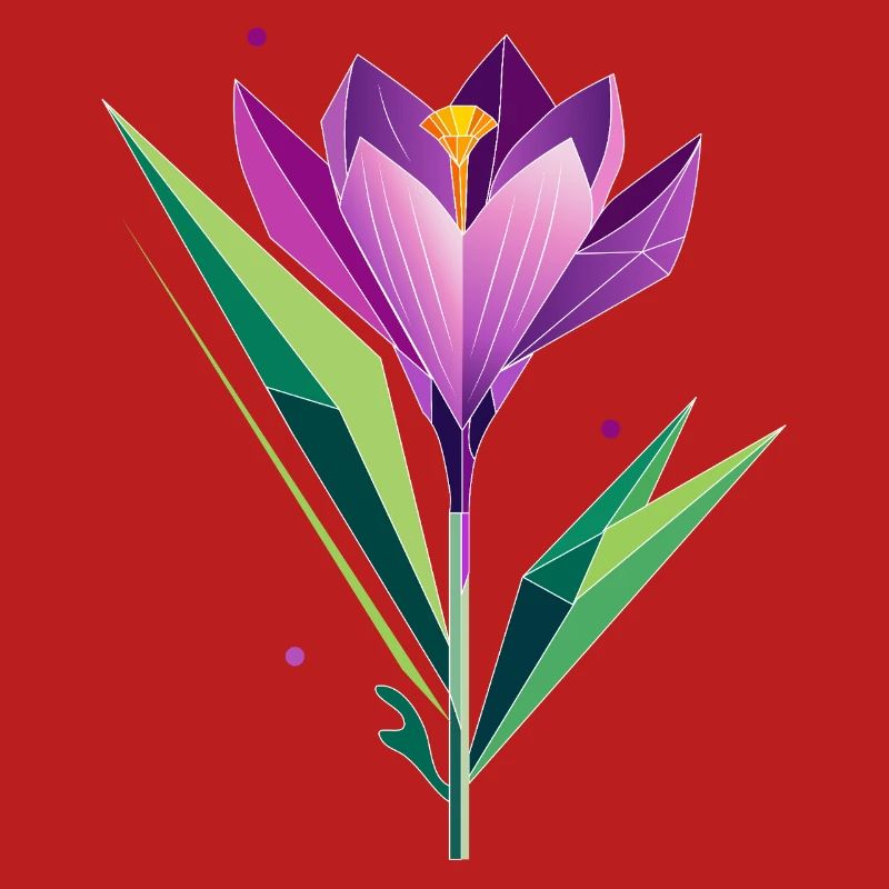 Crocus au design polygonal - tons violets et verts