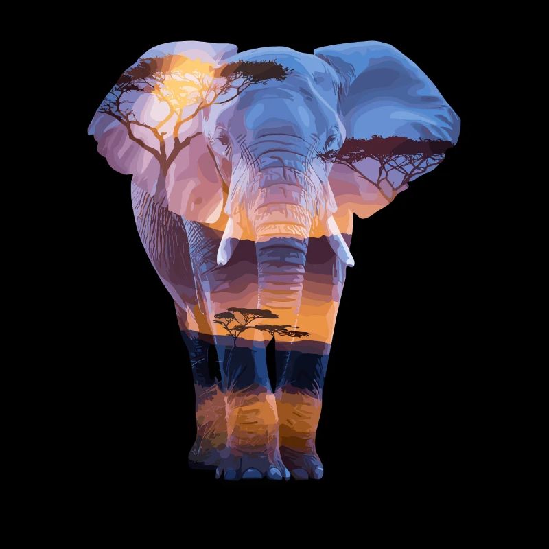 éléphant africain coucher de soleil savane