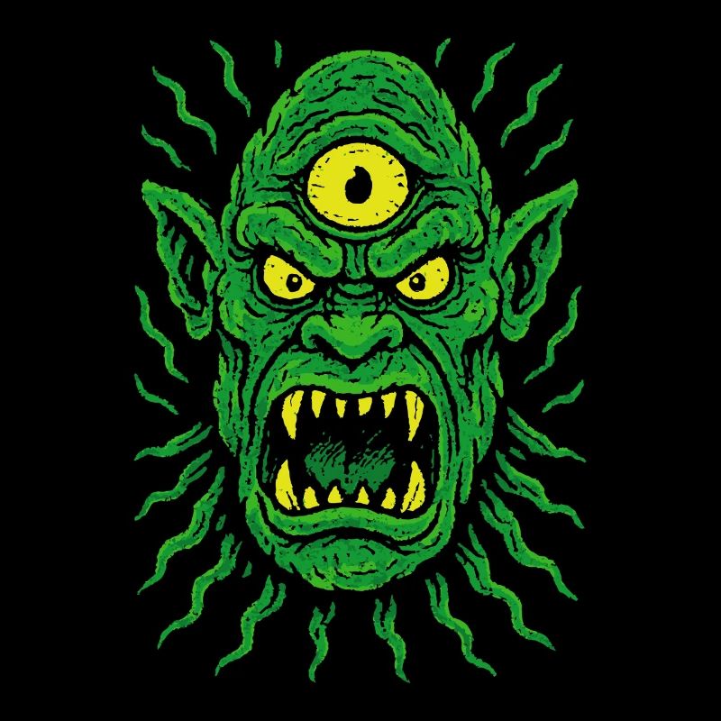 Three-Eyed Neon Orc Cyclops with Monster Eyes