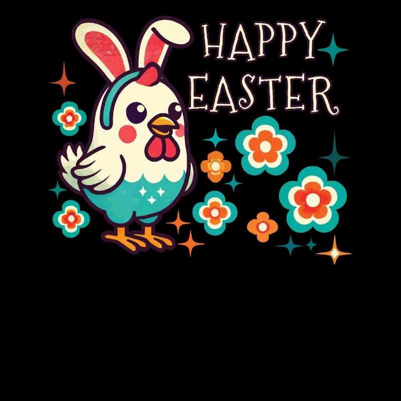 Ostern Retro Happy Easter Huhn Blume