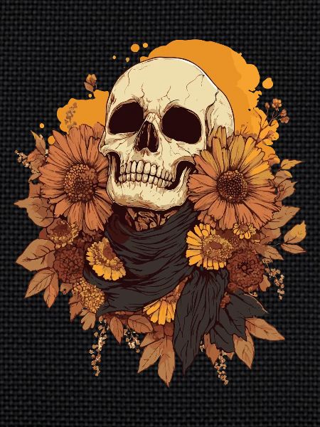 Crâne d’automne avec des fleurs