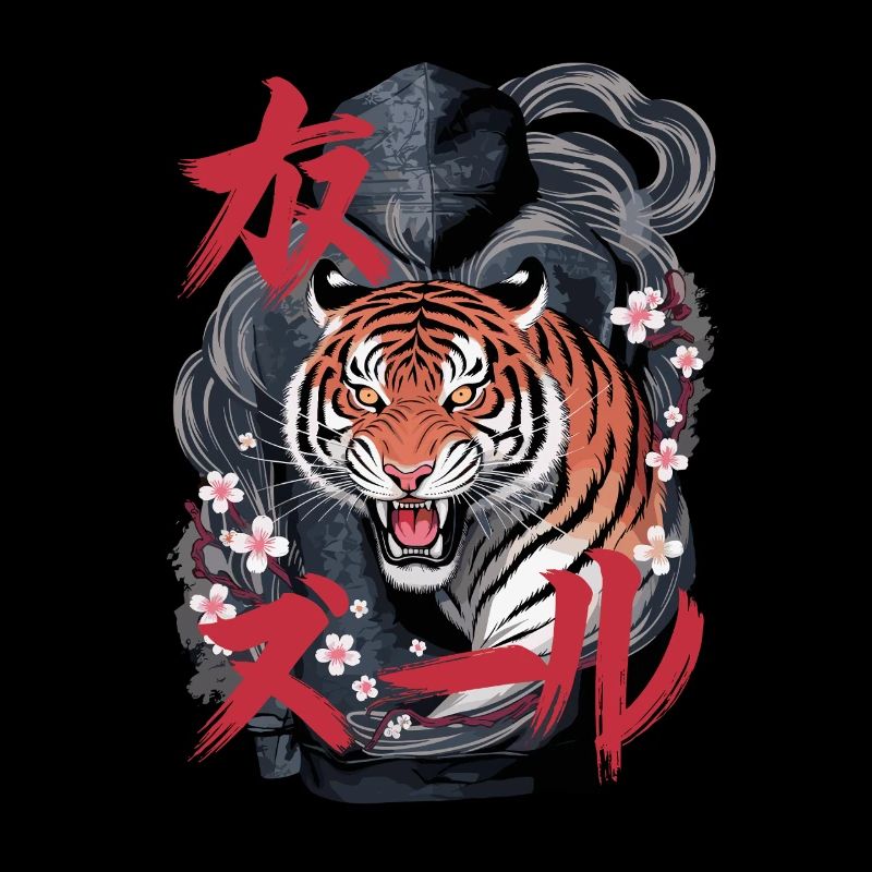 Tiger Mit Kirschblüten Und Japanischen