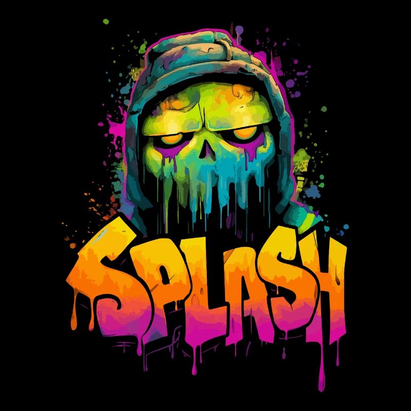 Splash Skull Neon Graffiti Street Art Pullover Hoodie Lo