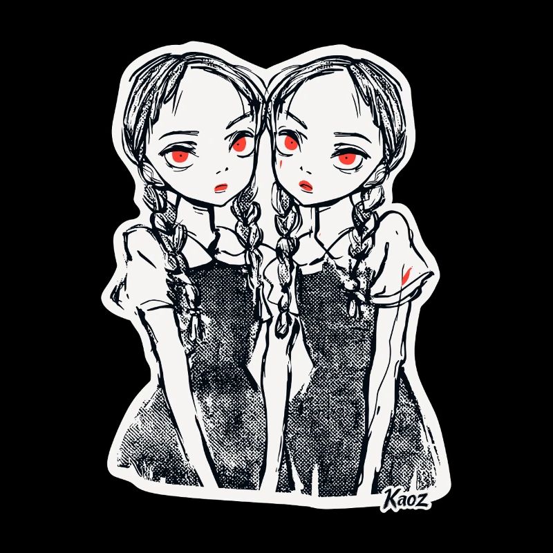 Sisters are twins with red eyes