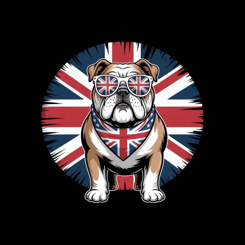 Bouledogue anglais avec lunettes Union Jack