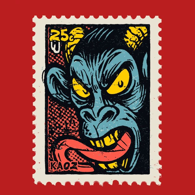 Demon monkey with long tongue, a comic book stamp