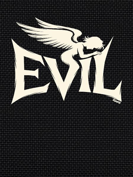 Evil Schriftzug mit dunklem Engel