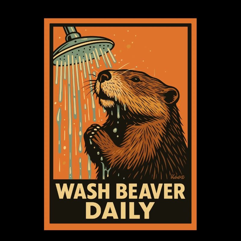 Castor sous la douche avec un dicton amusant