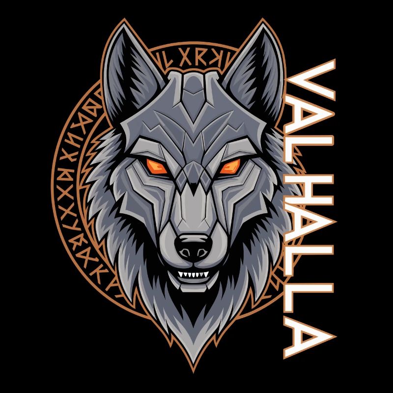 Nordischer Wolf Valhalla Runen Design