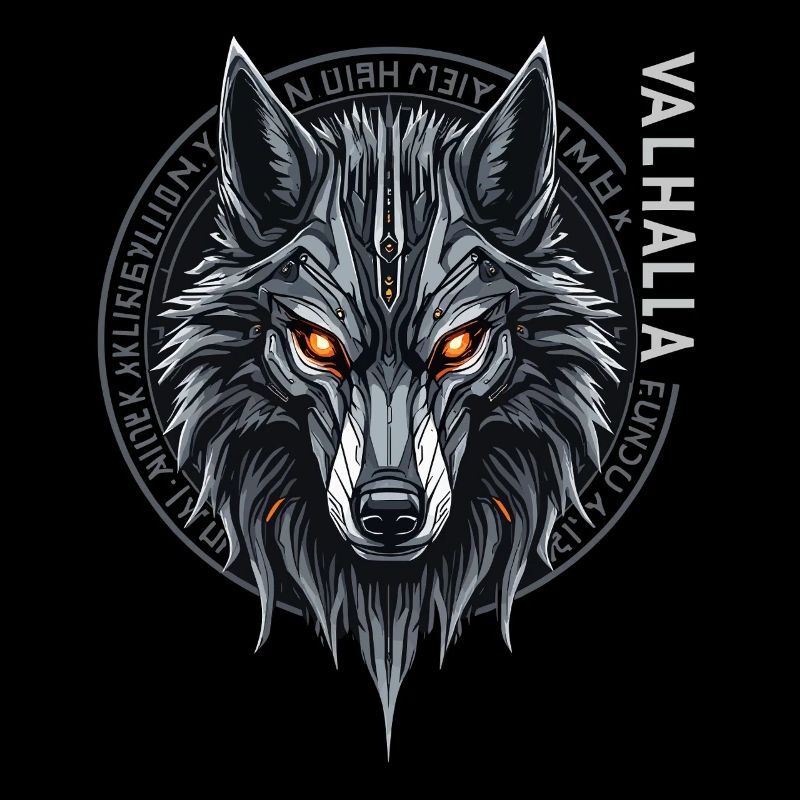Nordischer Wolf Valhalla Runen Design