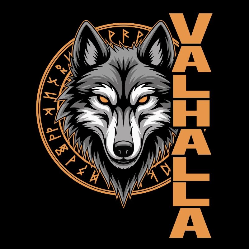 Nordischer Wolf Valhalla Runen Design
