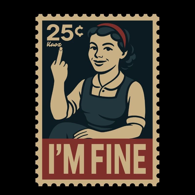 Frau mit Mittelfinger und Text „Mir geht es gut“