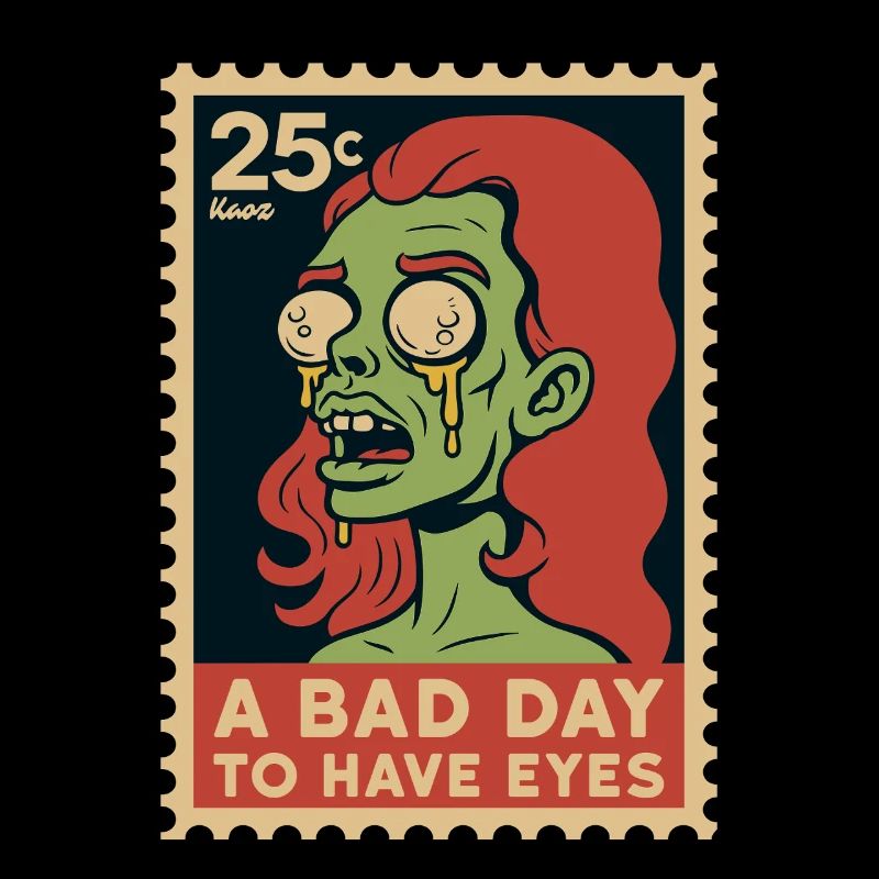 Zombie with googly eyes and saying
