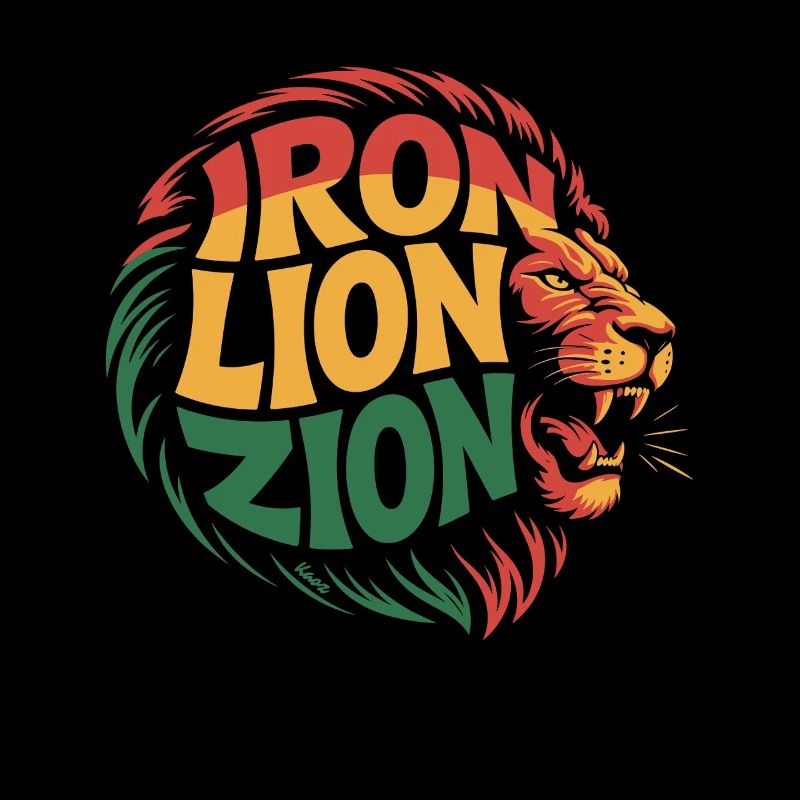 Löwenkopf mit „Eiserner Löwe Zion“ in Rasta-Farben