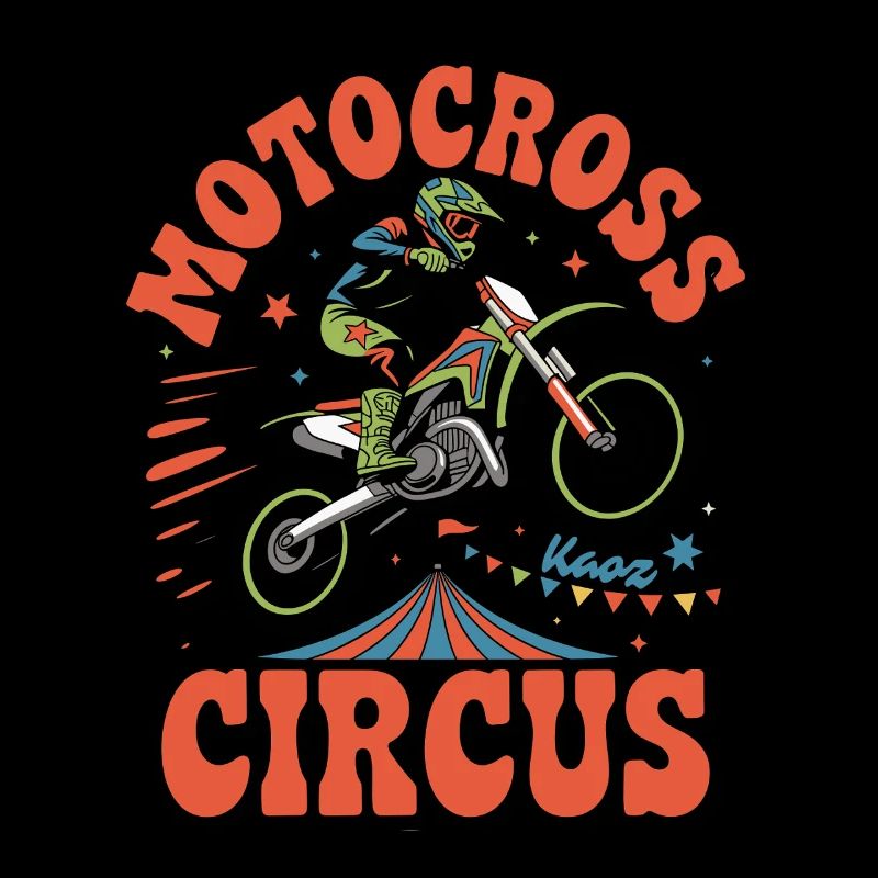 Pilote de motocross au-dessus d’un chapiteau de cirque dans un style comique