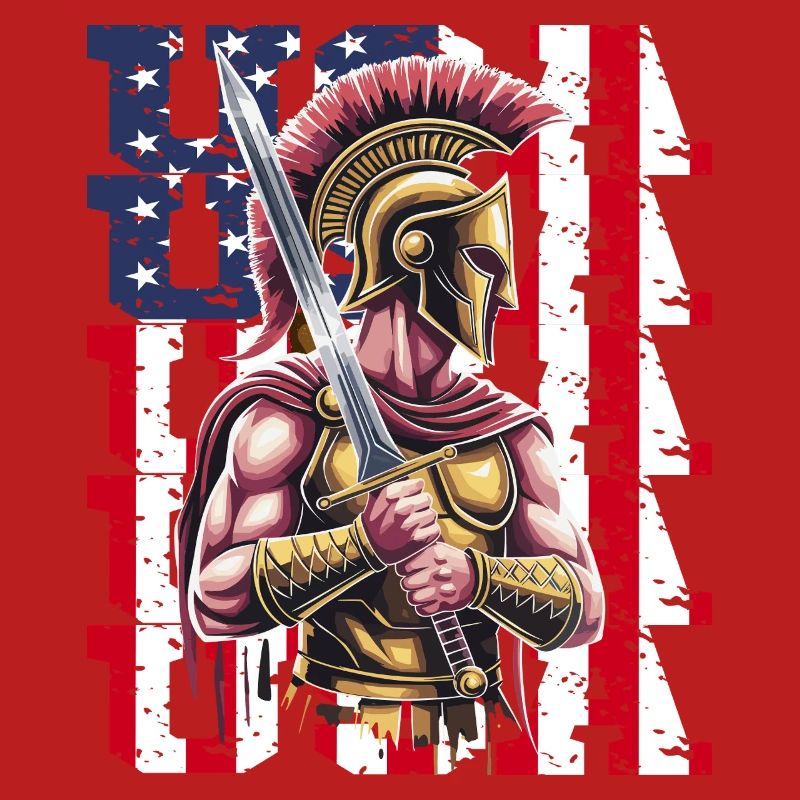 Guerrier spartiate des États-Unis avec épée devant le drapeau