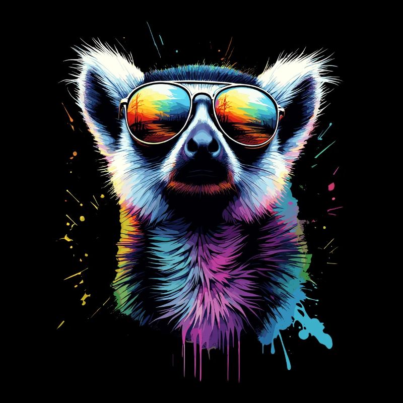 Lemur mit Sonnenbrille in Regenbogenfarben