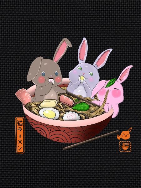 Lapins Kawaii mangeant des ramen
