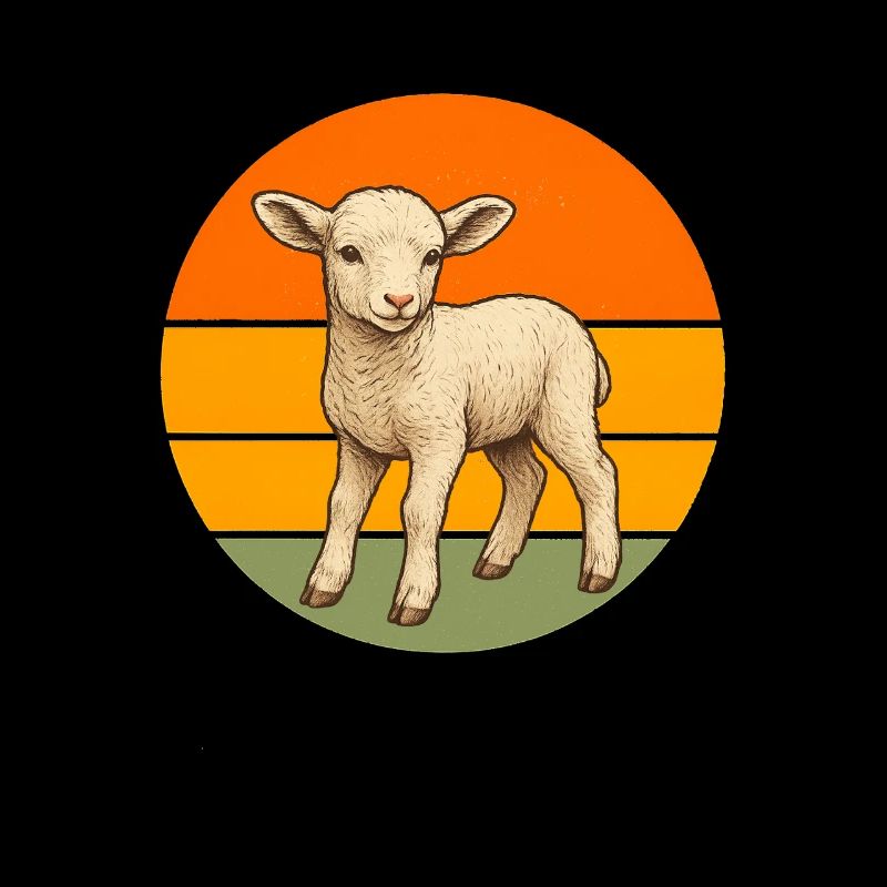 Lamm im Retro Sunset Circle