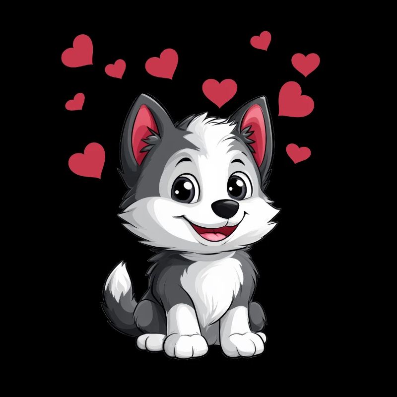 Mignon husky avec des cœurs