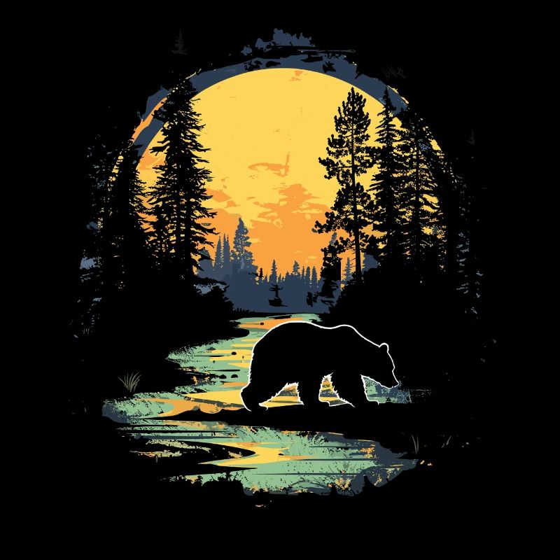 Retro Outdoor Wilderness Bear Trees