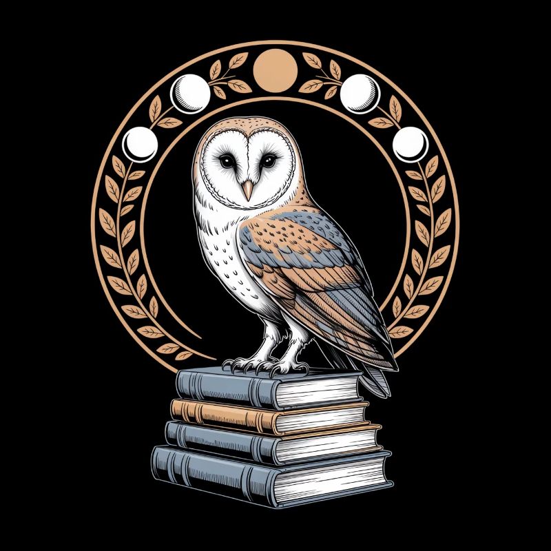 Eule Auf Büchern Mit Mondphasen Kranz