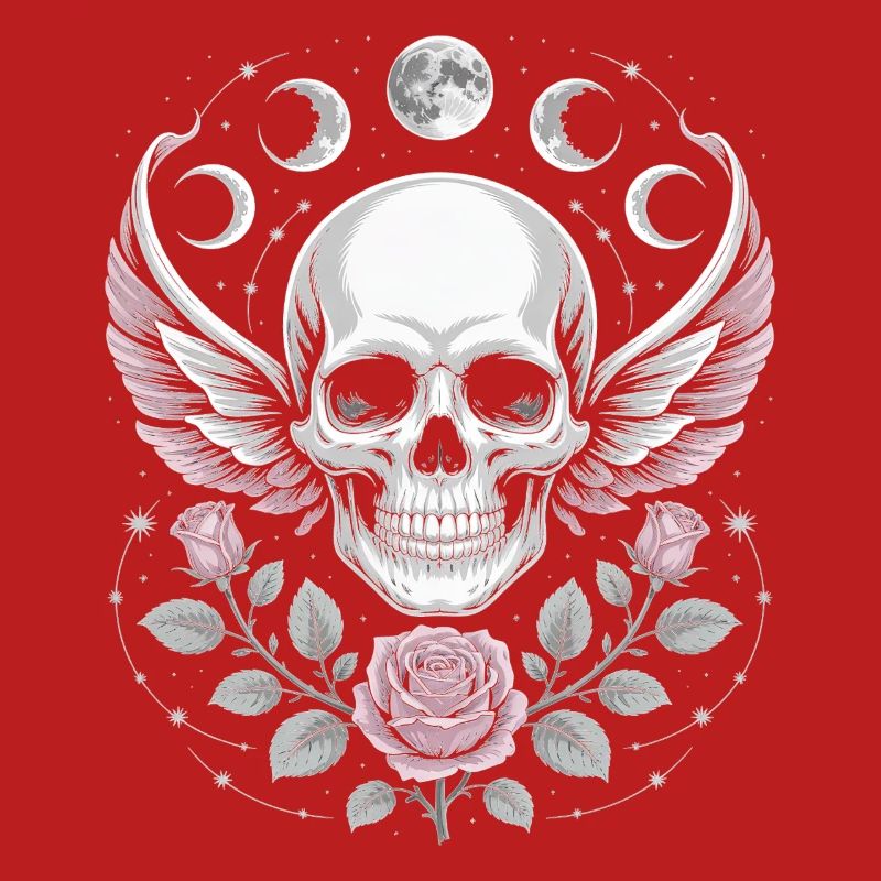 Gothic Totenschädel mit Mondphasen und Rosen Design