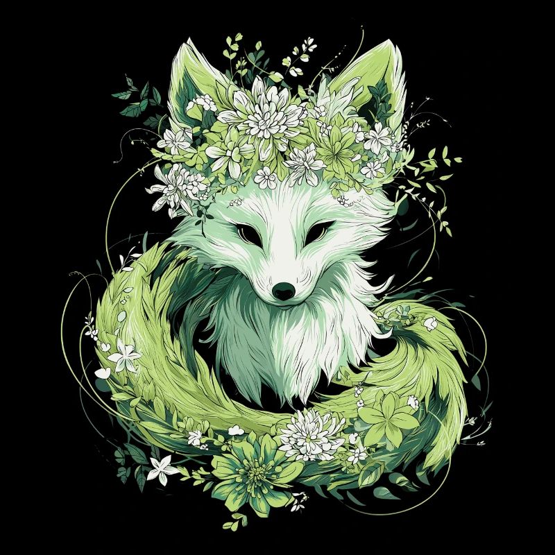 Kitsune Fox Boho Flowers Natural