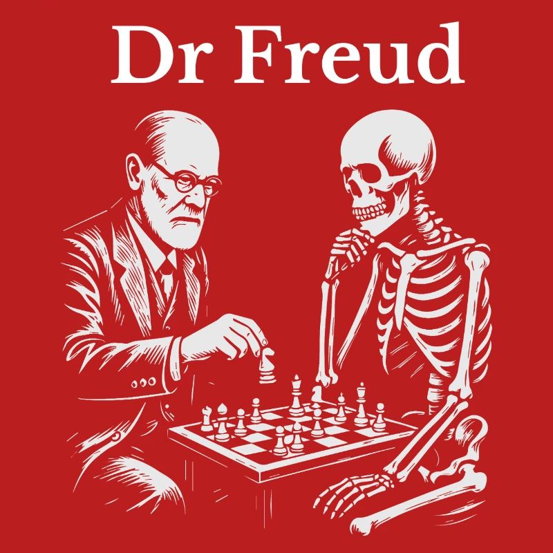 Freud Chess Duel with Skeleton