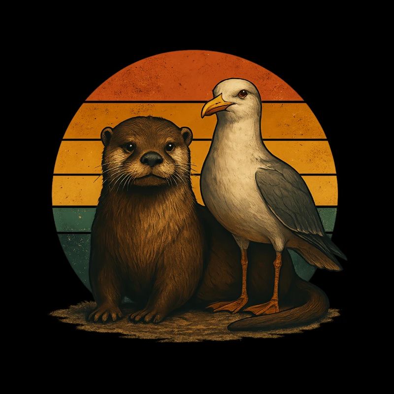 Otter, mouettes, amoureux rétro des animaux