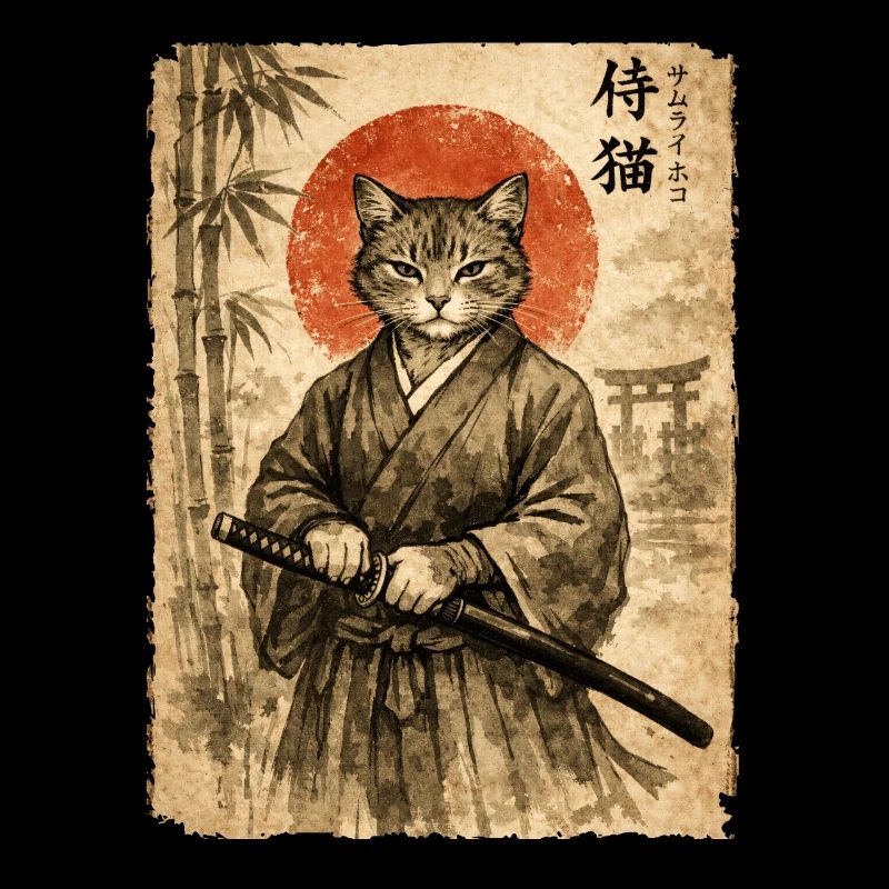 Samurai, Katze, Kater, Japanische Kunst, Anime