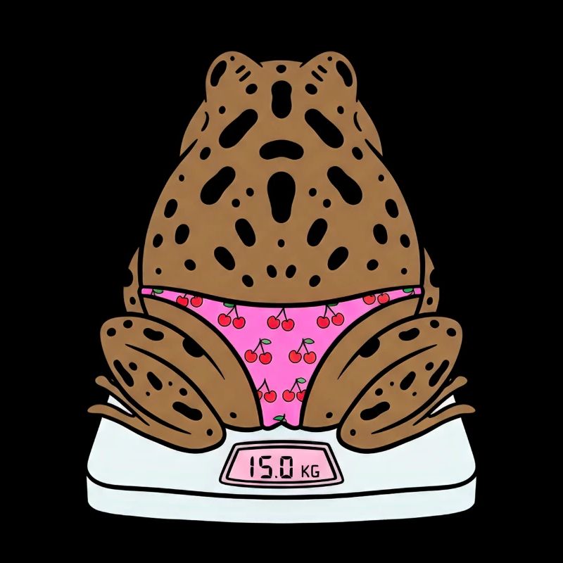 Frog on scales with cherries