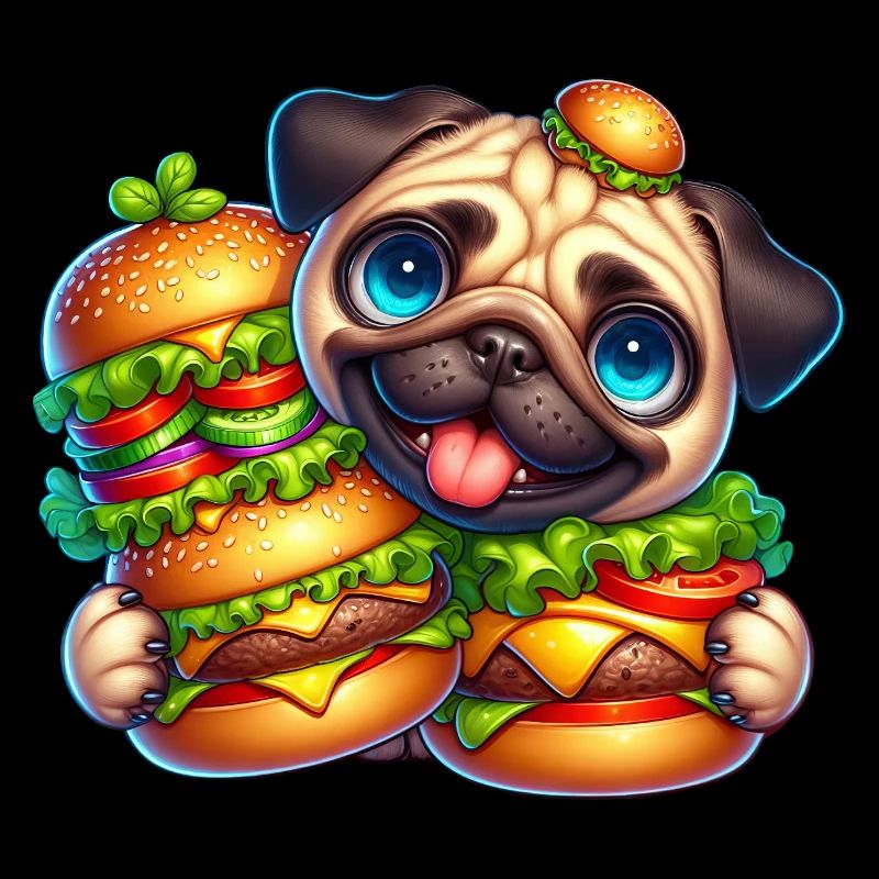 Funny Pug Burger Fast Food with Hat