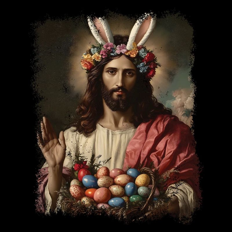 Jésus-Christ à Pâques avec des œufs de Pâques