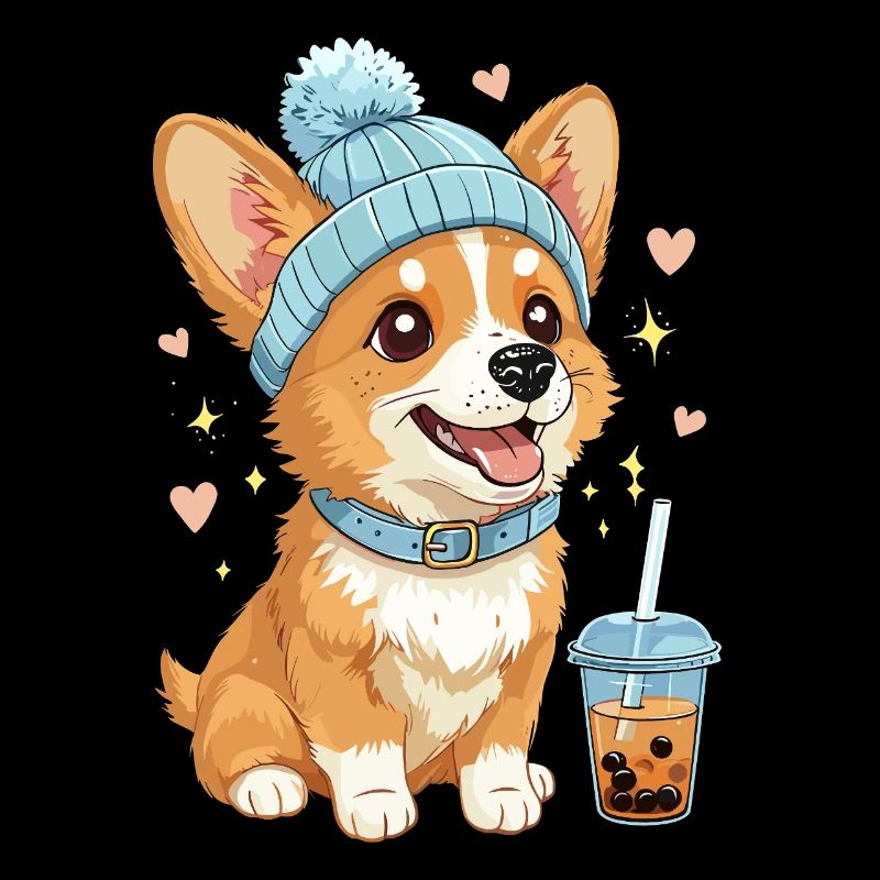 Bubble Tea Corgi Chien Bonnet Mignon Chien Amoureux
