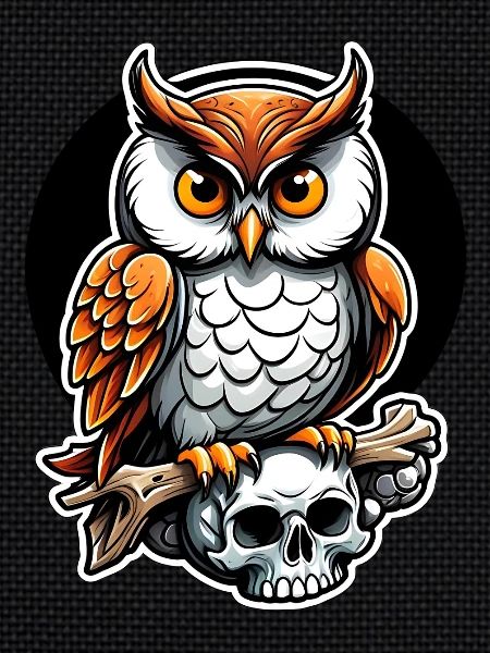 Owl sitting on Skull