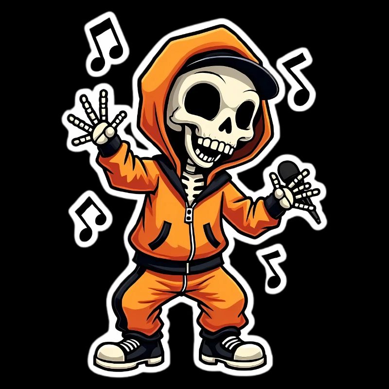 Rappeur Squelette en Jogging Orange avec Capuche