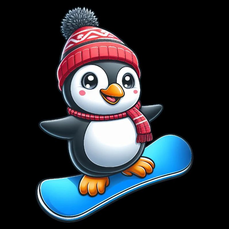 Niedlicher Pinguin Snowboarder Comic Wintersport