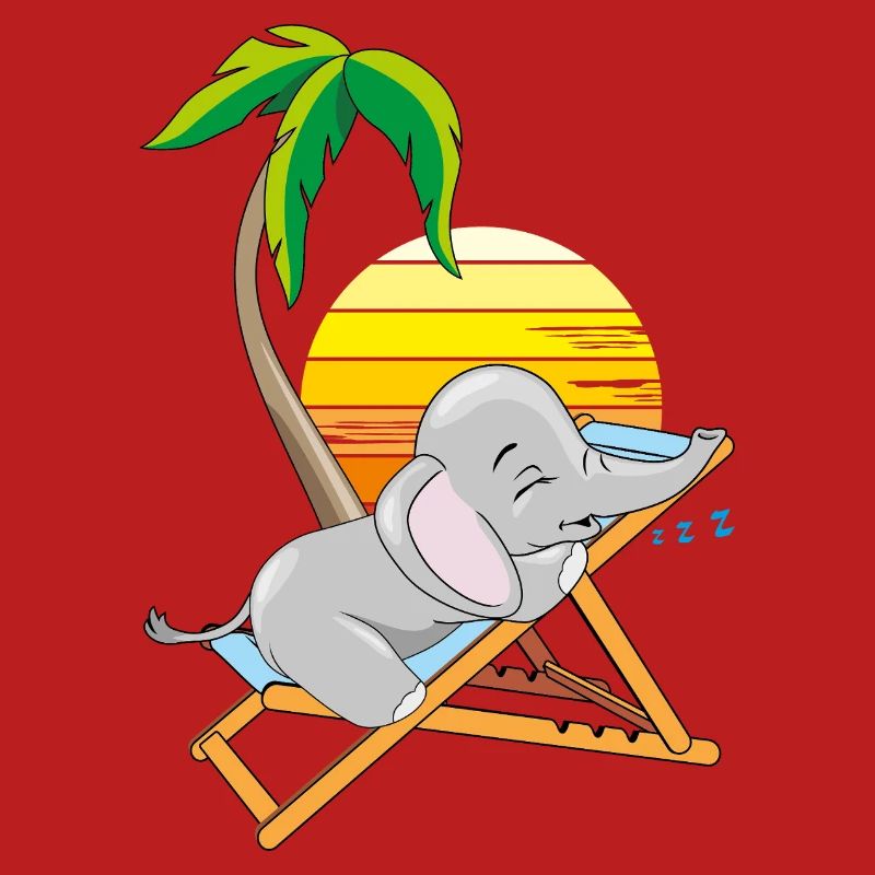 Sleeping baby elephant under the palm tree