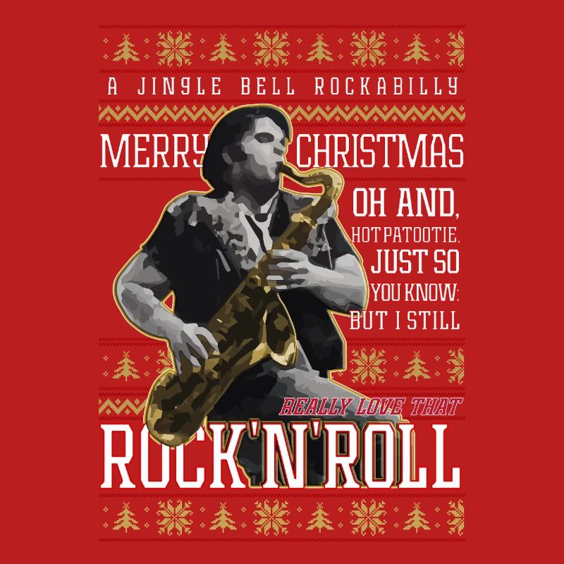 Eddie Rockabilly Saxophon Hässlicher Weihnachtspullover