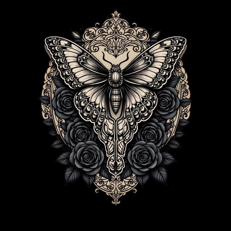Moth with black roses