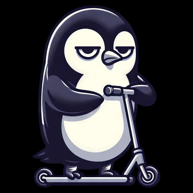 Lustiger Pinguin mit Roller Skaten Comic