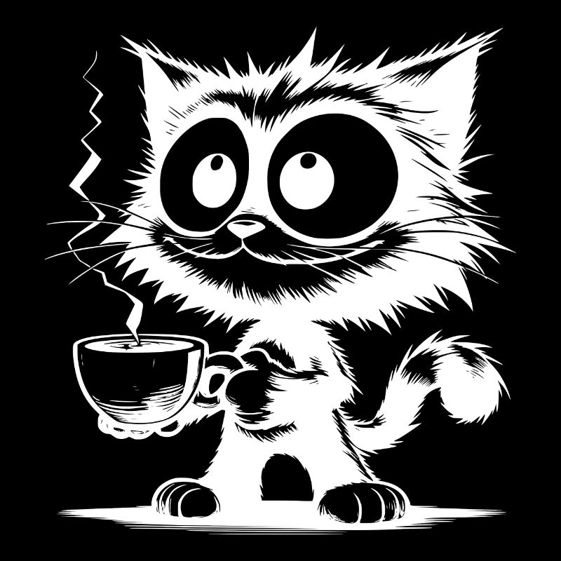 Cat Grinning with Hot Coffee Mug